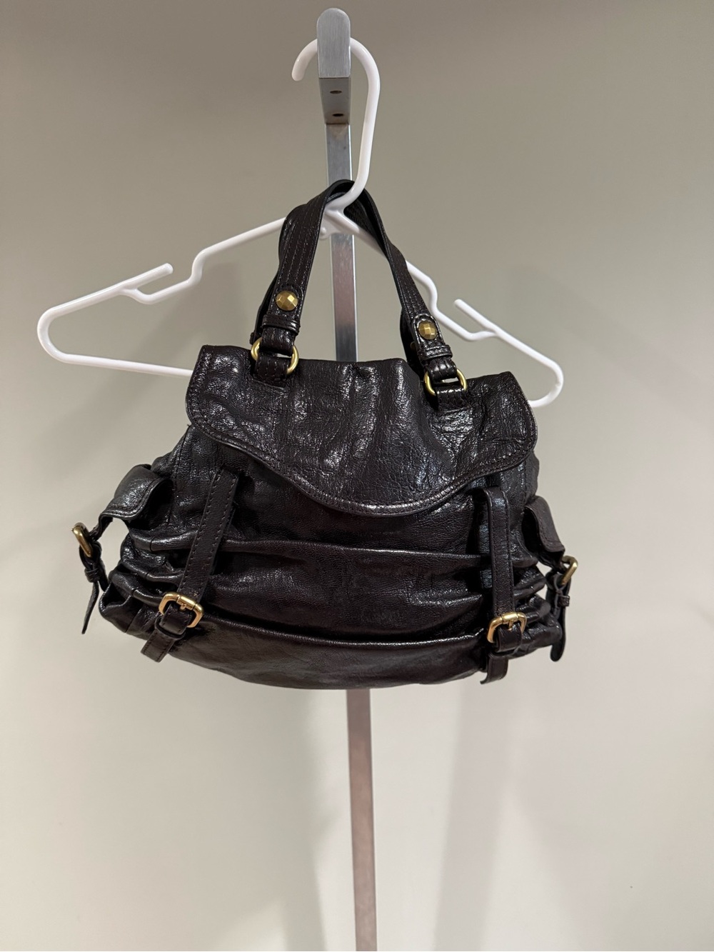 Kooba Black Leather Shoulder Bag with Gold Hardware